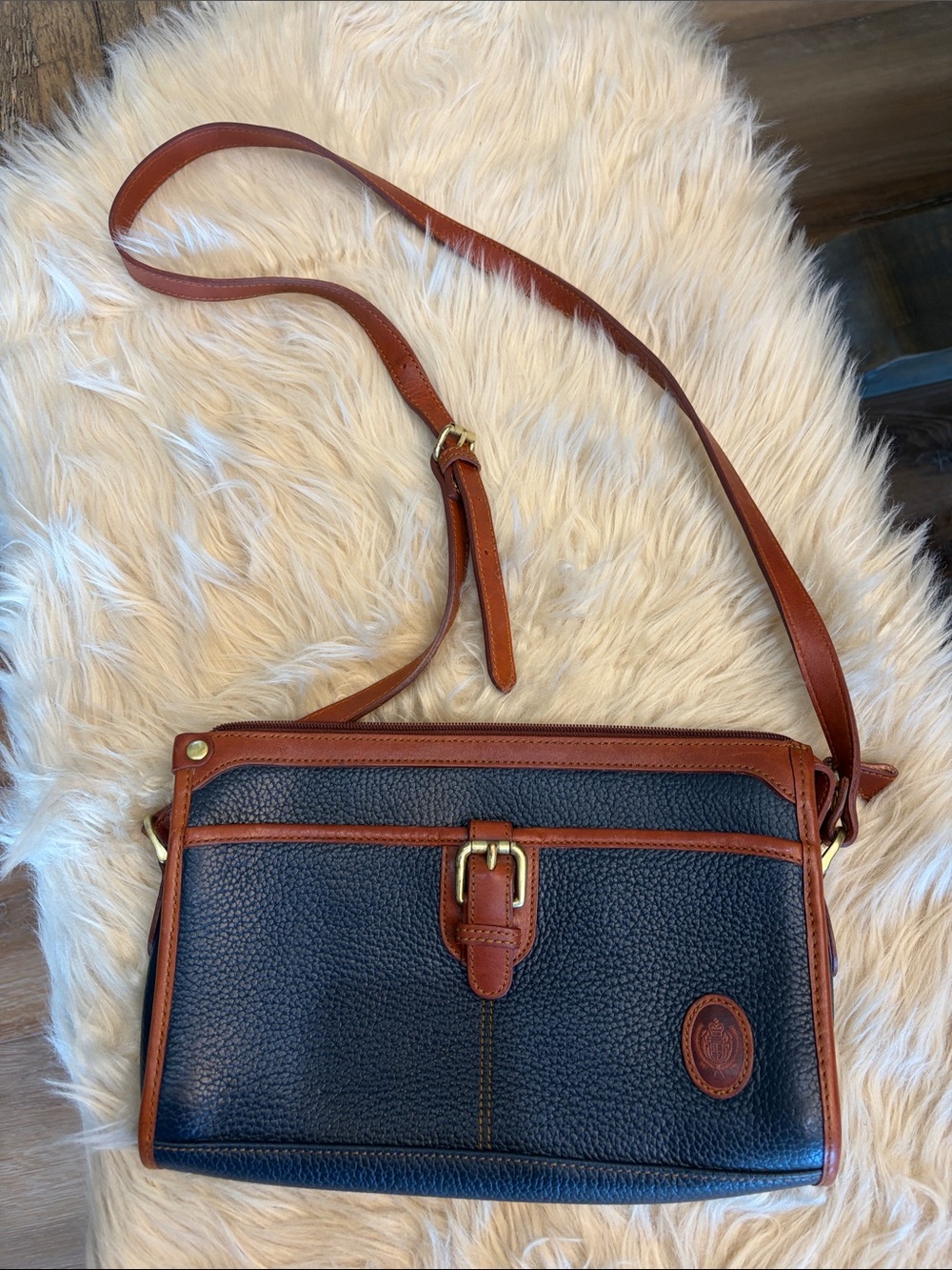 Liz Claiborne vintage Navy and Brown Leather Crossbody Bag